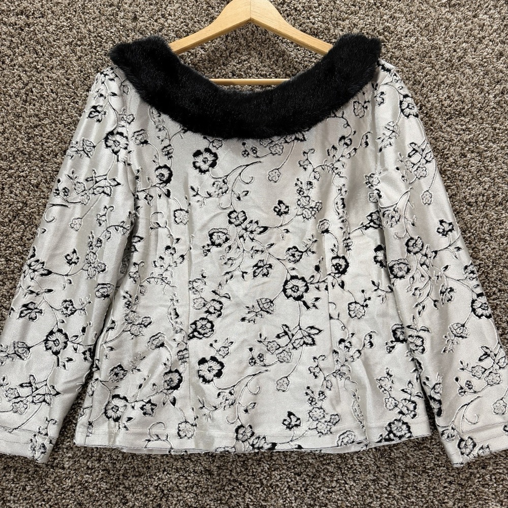 Joseph Ribkoff Romantic Elegant Evening Top Removable Faux Fur Collar Sz 14